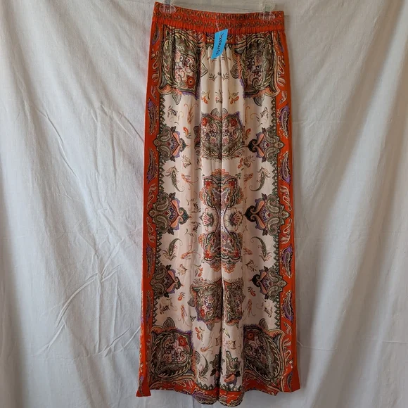 RACHEL ZOE White Orange Satin Wide Leg Pants Small New - Picture 4 of 12